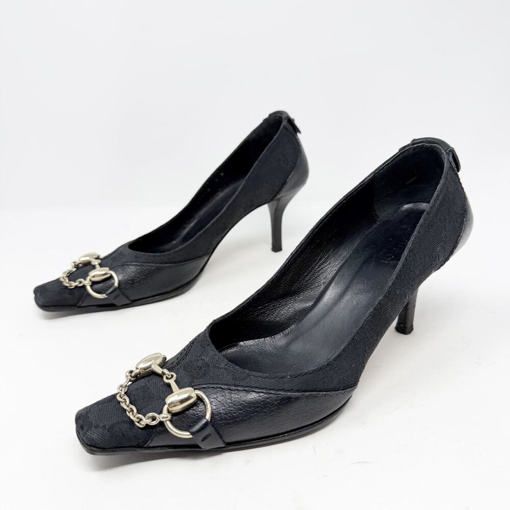 Vintage Gucci GG Canvas Horsebit Heels Womens Size US 7